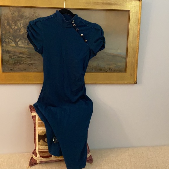 Unusual teal colored wool DVF dress, size 8 - Picture 7 of 7